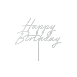 Happy Birthday Topper Silver glitter 18 cm large