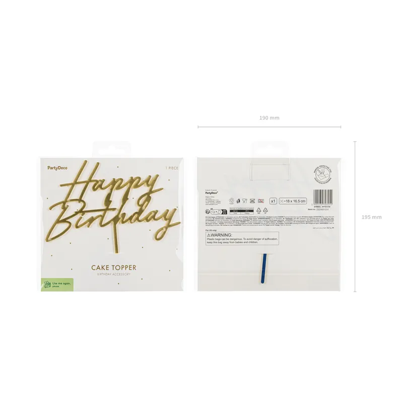 Topper Happy Birthday złoty 18 cm duży