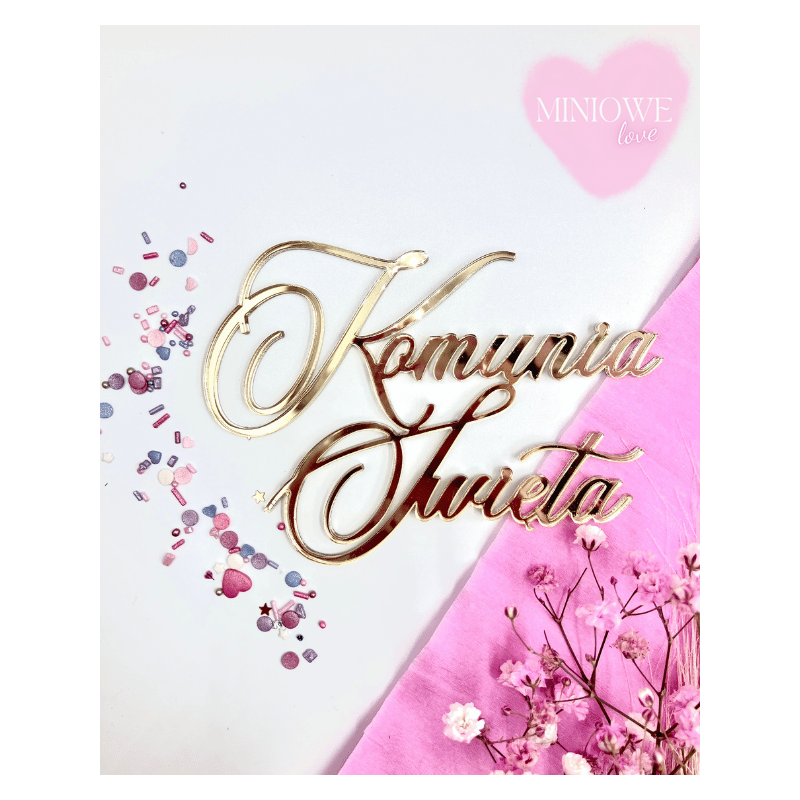 Dekor Miniowelove Topper na bok tortu złoty Komunia Święta 12 cm wersja elegancka