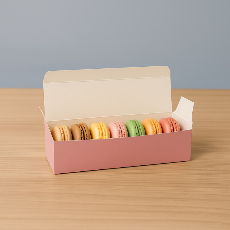 Pudełko kartonik na makaroniki ŚREDNIE 20x4,5 cm Różowe bez okna