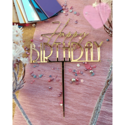 Topper Miniowelove złoty Happy BIRTHDAY 12 cm wersja smukła