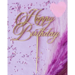 Topper Miniowelove złoty Happy Birthday 12 cm wersja elegancka