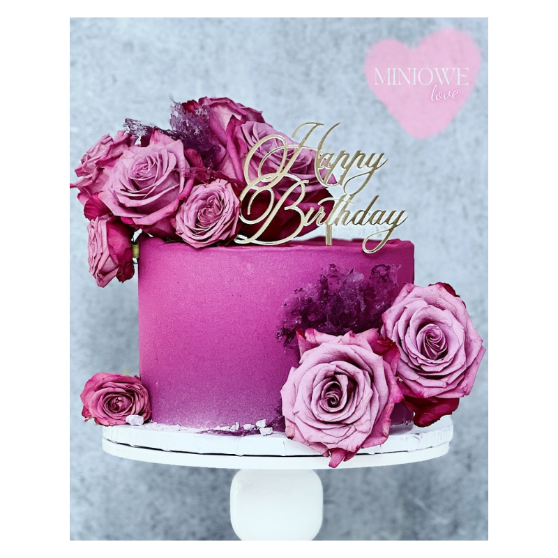 Topper Miniowelove złoty Happy Birthday 12 cm wersja elegancka