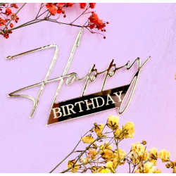 Dekor Miniowelove Topper na bok tortu złoty Happy Birthday 10 cm...