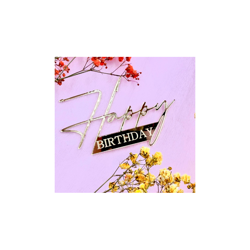 Dekor Miniowelove Topper na bok tortu złoty Happy Birthday 10 cm grawer
