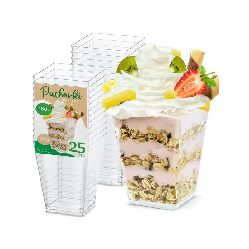 Pucharek kwadratowy 160 ml zestaw 25 szt. AllBag