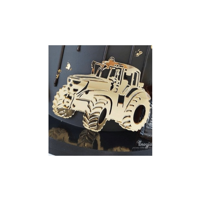 Dekor Miniowelove Topper na bok tortu złoty Traktor 13 cm 