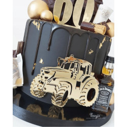 Dekor Miniowelove Topper na bok tortu złoty Traktor 13 cm 