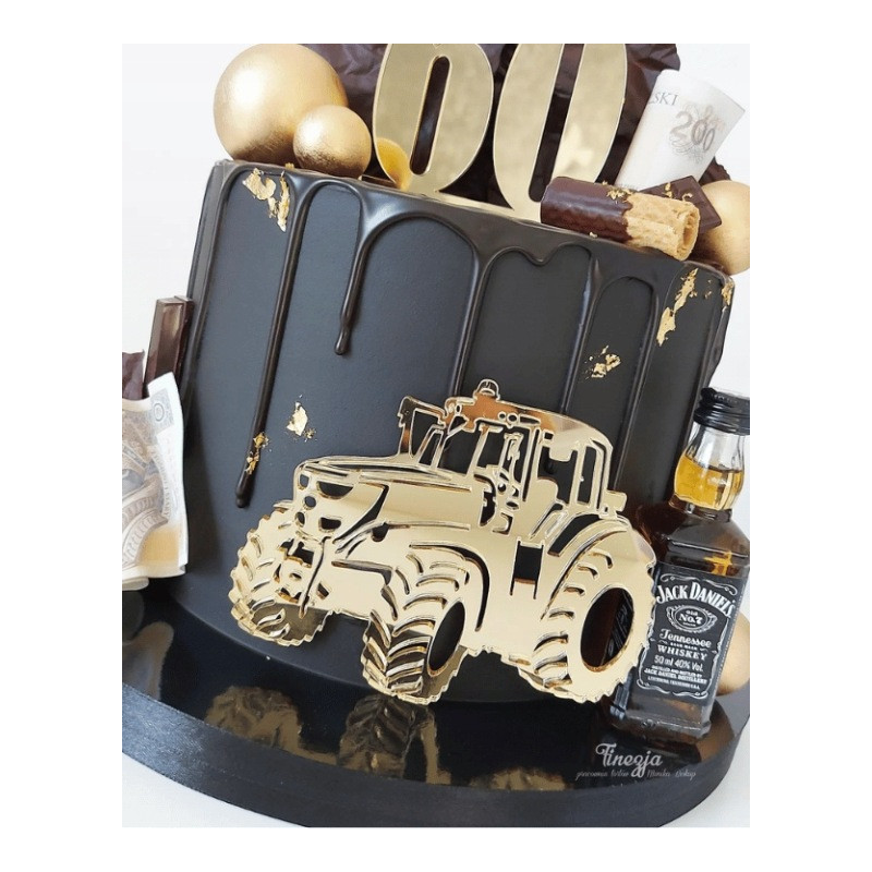 Dekor Miniowelove Topper na bok tortu złoty Traktor 13 cm 