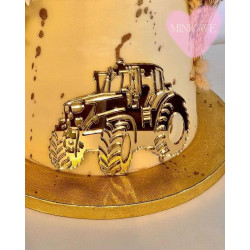 Dekor Miniowelove Topper na bok tortu złoty Traktor 13 cm 