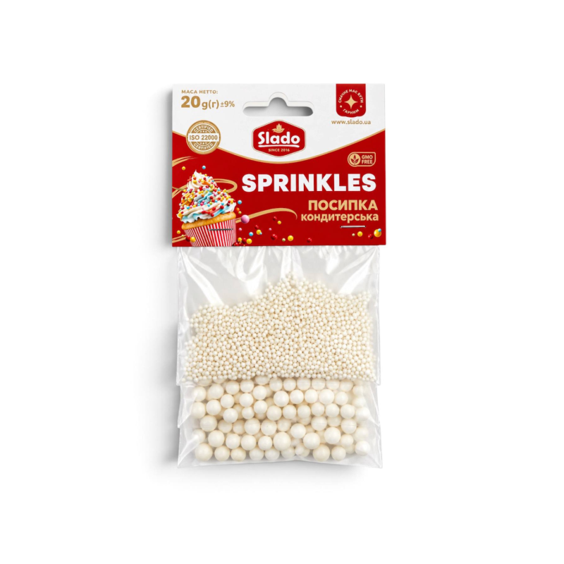 Slado sprinkles white pearls 3 sizes 20g 5mm 7mm 10mm