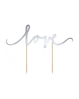 Topper LOVE - silbern Tortendeko