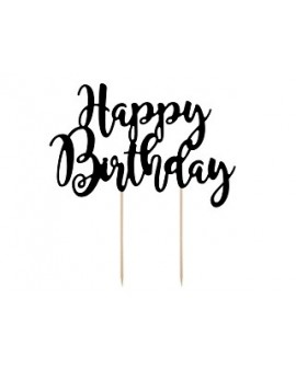 Topper "Happy Birthday" Čierny Dekorácia na torty