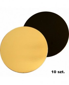 Podkład pod tort DWUSTRONNY 30 cm - 10 szt. czarno-złoty GŁADKI BRZEG