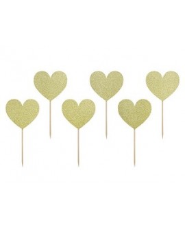 Deko-Picker PartyDeco goldene Herzen 5,5 x 5 cm + patyczek 6 Stk.