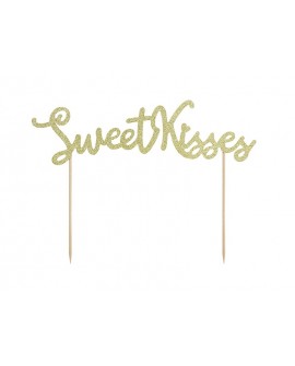Topper PartyDeco Sweet Kisses gold glitzernd 20 x 6 cm + patyczki