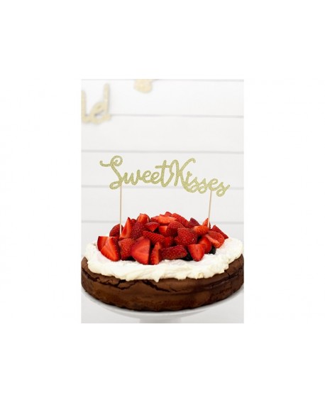 топпер для торта PartyDeco Sweet Kisses золотой блестящий 20 x 6 cm + палочки