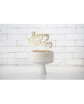 топер для торта PartyDeco золотий 20 x 12 cm + patyczki "Happy Birthday"