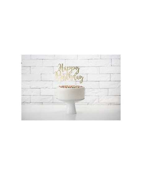 topper na dort PartyDeco zlatá 20 x 12 cm + patyczki "Happy Birthday"