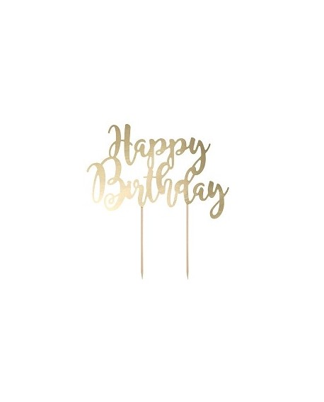 топер для торта PartyDeco золотий 20 x 12 cm + patyczki "Happy Birthday"
