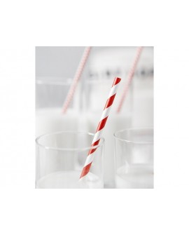 Słomki papierowe 10 szt. CZERWONE PASKI