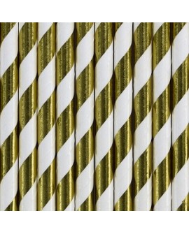 Słomki papierowe 10 szt. ZŁOTE PASKI METALICZNE Party Deco