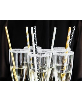 Słomki papierowe 10 szt. ZŁOTE PASKI METALICZNE Party Deco