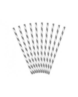 Papierstrohhalme 10 Stk. SILBERNE METALLIC-STREIFEN