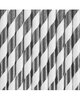 Papierstrohhalme 10 Stk. SILBERNE METALLIC-STREIFEN