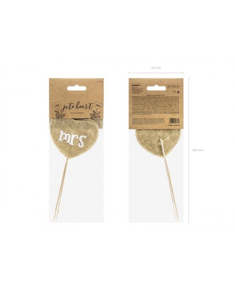 Topper na tort jutowe serca Mr and Mrs