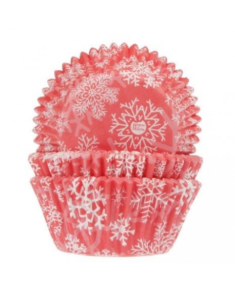 košíčky na muffiny a cupcakes House of Marie červené w śnieżynki štandardný cca 51 mm 50 ks