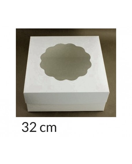 Krabice na dort 32x32x14 cm Białe krabice z oknem