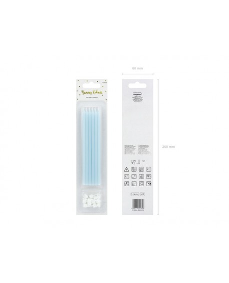 LONG candles 12 pcs. LIGHT BLUE