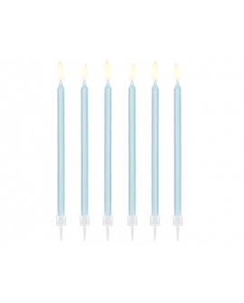 Świeczki urodzinowe długie PartyDeco, jasny niebieski, 12 szt.