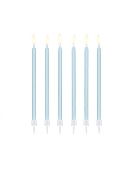 Świeczki urodzinowe długie PartyDeco, jasny niebieski, 12 szt.