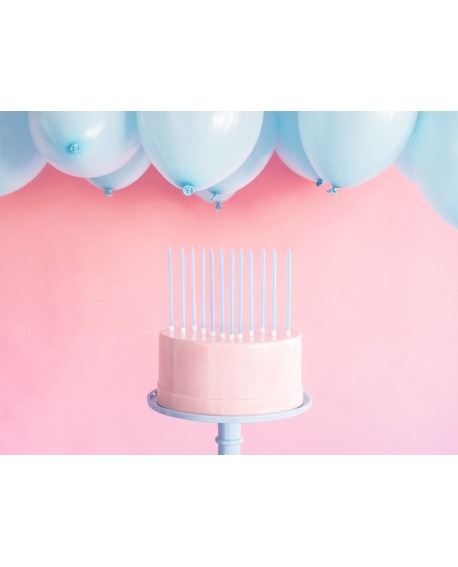Świeczki urodzinowe długie PartyDeco, jasny niebieski, 12 szt.