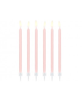 Świeczki urodzinowe długie PartyDeco, jasny róż, 12 szt.