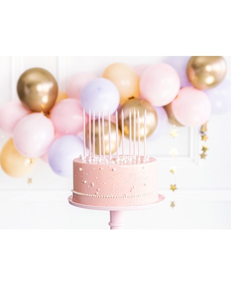 Świeczki urodzinowe długie PartyDeco, jasny róż, 12 szt.