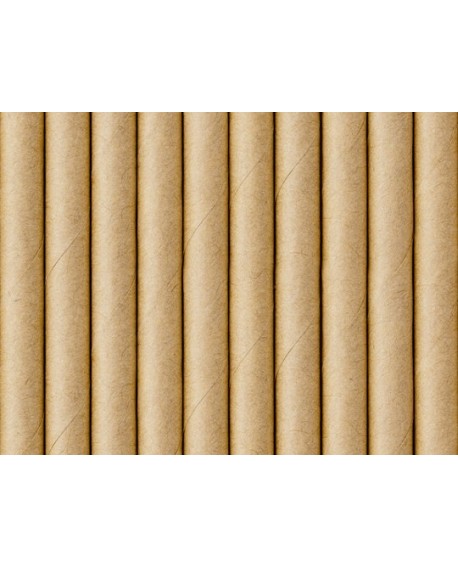 Słomki papierowe PartyDeco, naturalny kraft, 10 szt.