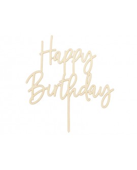 Topper drewniany na tort Happy Birthday, naturalny