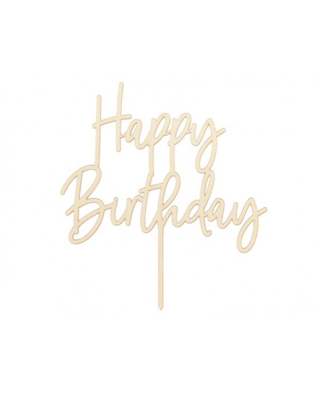 Topper drewniany na tort Happy Birthday, naturalny