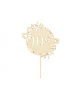 Topper drewniany Komunia IHS na tort