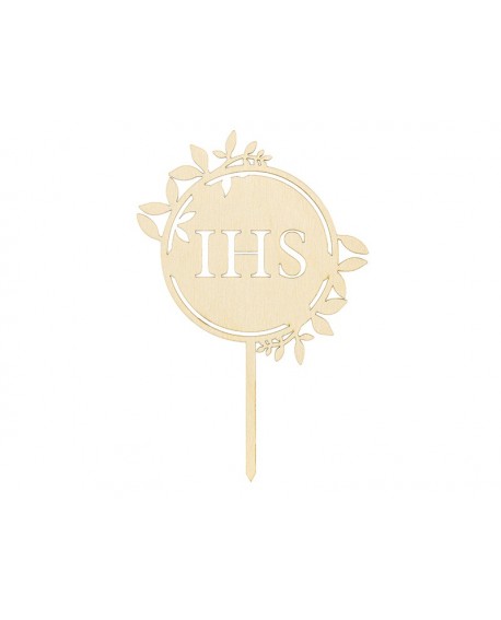 Topper drewniany Komunia IHS na tort