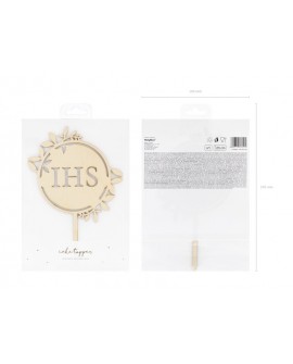 Topper drewniany Komunia IHS na tort