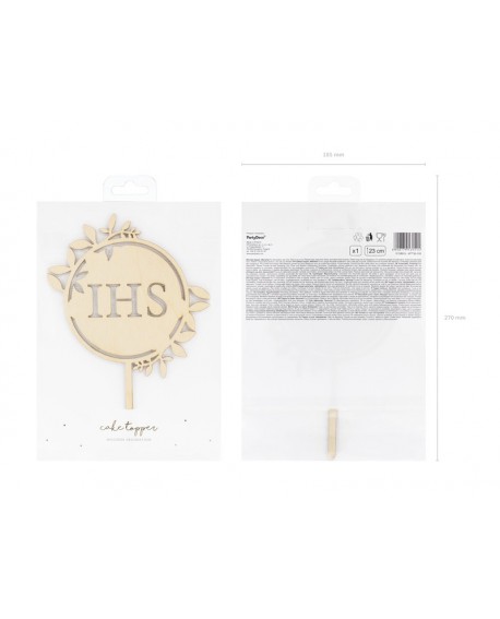 Topper drewniany Komunia IHS na tort