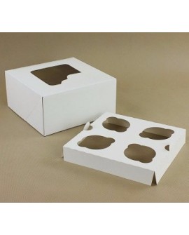 Verpackung für 4 Cupcakes WHITE 18x18 x 5 Stück.