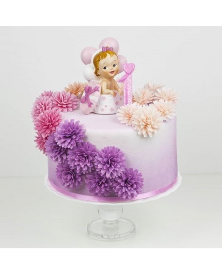 Waffelblumen-Pompom-Gänseblümchen-Mix, lila-rosa, 12 Stück.
