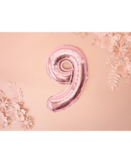 Balon foliowy 35 cm RÓŻOWE ZŁOTO Cyfra 9