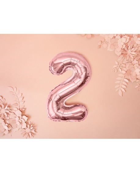Balon foliowy 35 cm RÓŻOWE ZŁOTO Cyfra 2