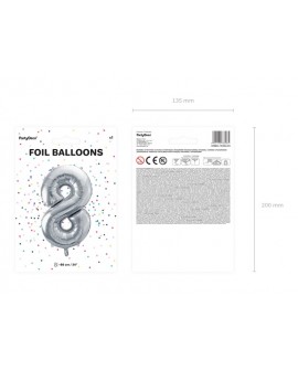 Balon foliowy XXL 86 cm SREBRNY Cyfra 8
